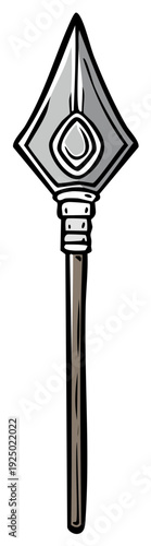 Cartoon style spear with sharp metal head and long wooden shaft an ancient medieval warrior weapon illustration