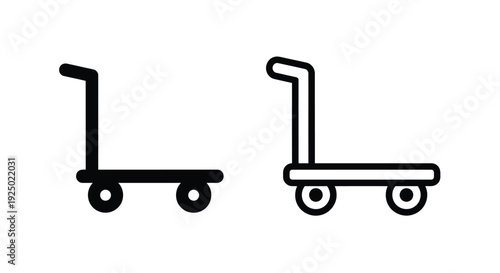 Simple black line drawing depicting two platform hand trucks side by side