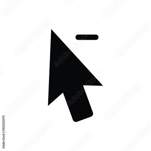 Black mouse cursor arrow with a horizontal line symbol, representing minus, decrease, or remove function.