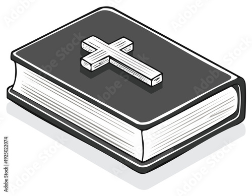 Illustrated Bible with Cross Symbol