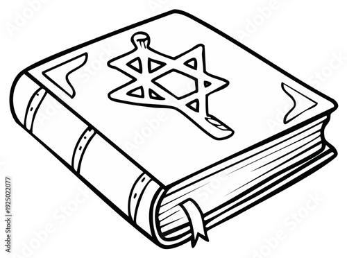 Illustrated book with Star of David and bookmark, religious symbol