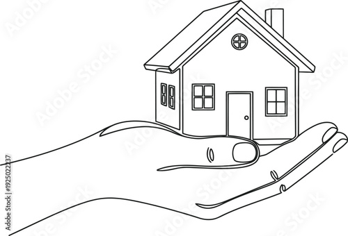 Hand holding small house sketch symbolizing home ownership and security