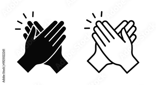 Two hands clapping a black filled and a white outline version