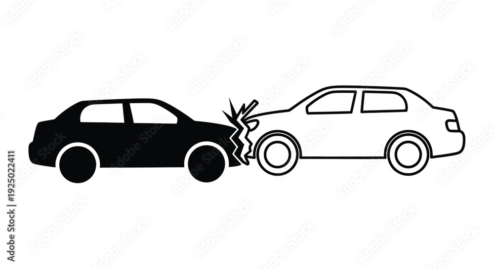 Naklejka premium A black and white illustration depicts a car crash scene