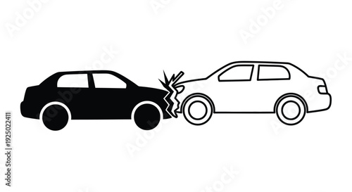 A black and white illustration depicts a car crash scene
