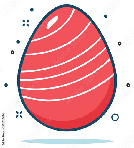 Vibrant red striped egg simple illustration for spring holidays and Easter celebration