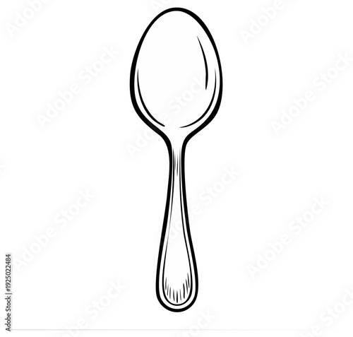 Illustration of a simple spoon with a classic design in black and white.
