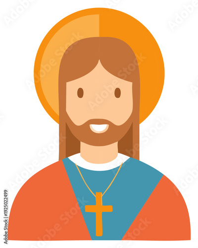 Stylized Holy Man with Halo and Cross Necklace Simple Religious Icon