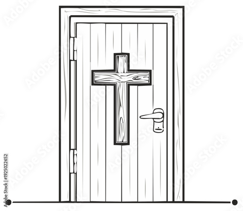Wooden door with a cross symbol representing Christian religion