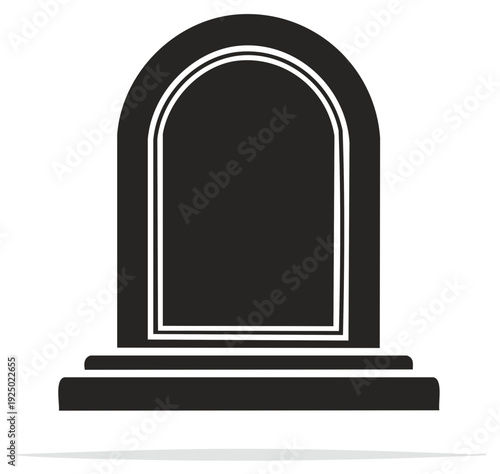 Iconic Arch Top Gravestone With Base and Shadow in Silhouette