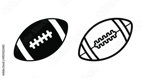 Two american footballs one filled and one outlined isolated on white