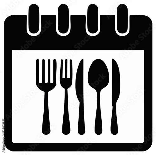 Calendar icon of dining utensils representing restaurant meals and food events.