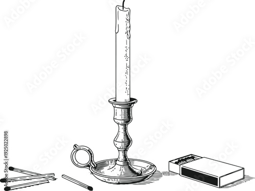 Vintage candle and lighting tools on a white background