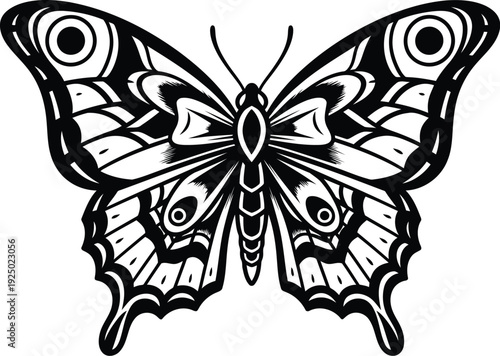Black and white tattoo style butterfly with bow detail