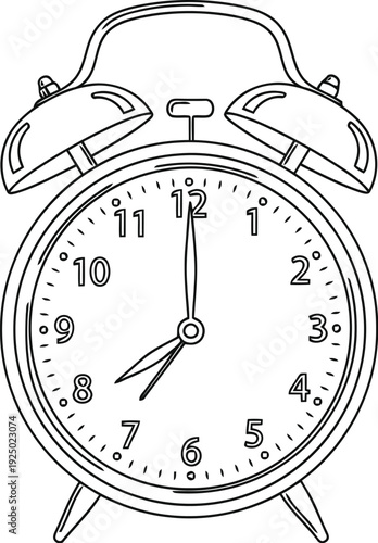 Vintage twin bell alarm clock drawing with detailed sketch lines