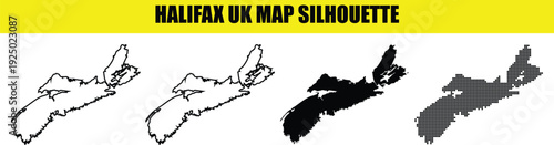 Halifax uk map silhouette collection with various styles including outline solid black white and dotted pattern variations