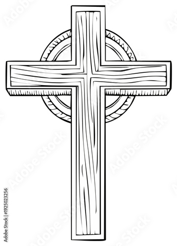 Christian Celtic Cross Drawing with Wood Texture and Circle Detail