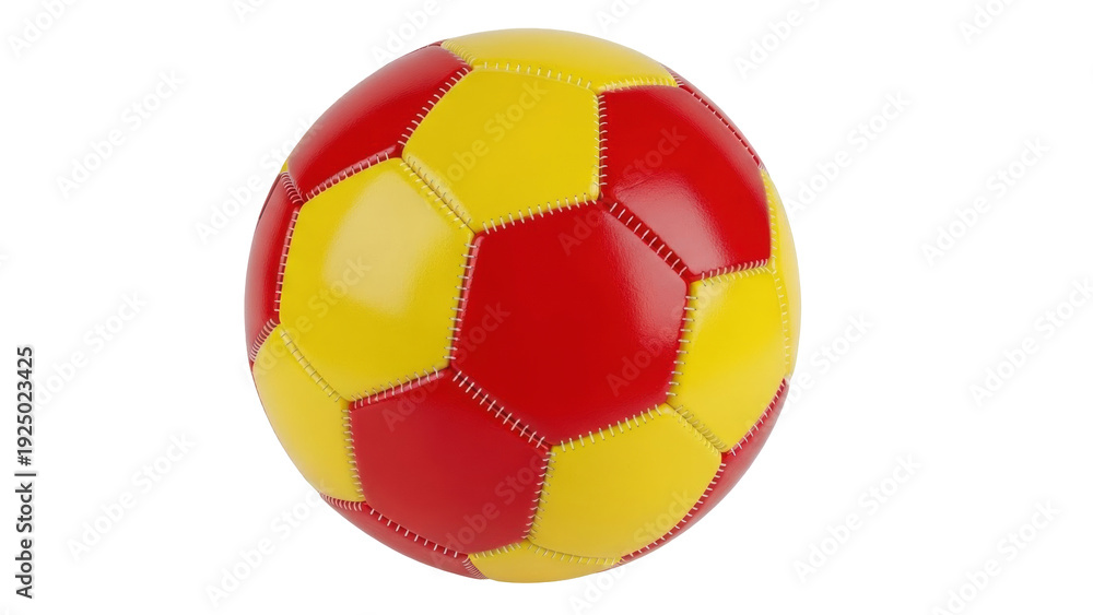 Fototapeta premium Isolated soccer ball with classic red and yellow panel design for sports and recreation play
