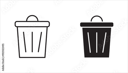 Minimal closed trash can icon in clean outline style. Editable stroke vector illustration suitable for delete function, waste disposal, cleaning services, UI design, mobile apps, and web interfaces. S