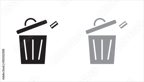 Outline trash can icon with open lid and delete element symbolizing removal, disposal, or clearing data. Editable stroke vector illustration ideal for UI, mobile applications, web interfaces, digital 