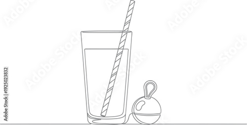 Minimalist line art illustration of a tall glass with straw and garnish