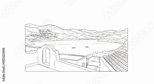 A picturesque coastal village with hilly backdrop, nestled beside a tranquil bay