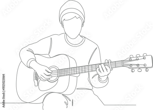 Sketch of a person playing an acoustic guitar with a simple line drawing style