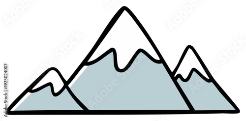 Simple Mountain Range Illustration with Snowy Peaks and Black Outline Design