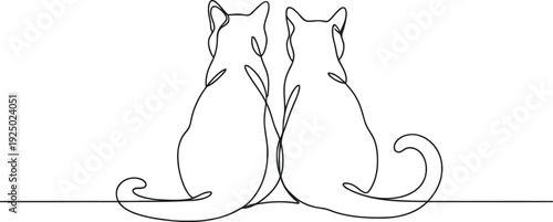 Two cats sitting back to back in a minimalist line drawing