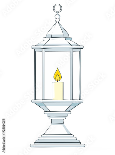 Elegant lantern with lit candle inside, classic design, decorative lighting element