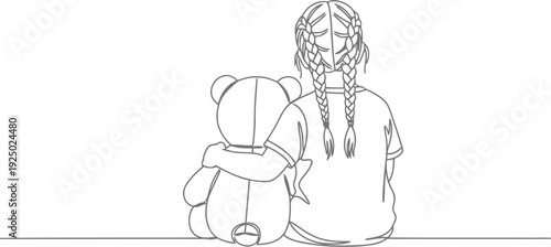 Simple line drawing of two figures embracing in a tender moment