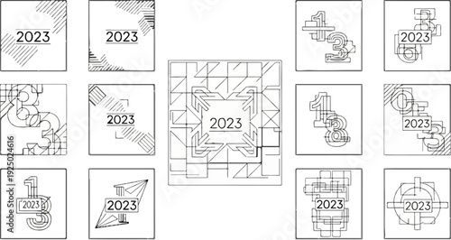 Abstract geometric designs featuring the year 2023
