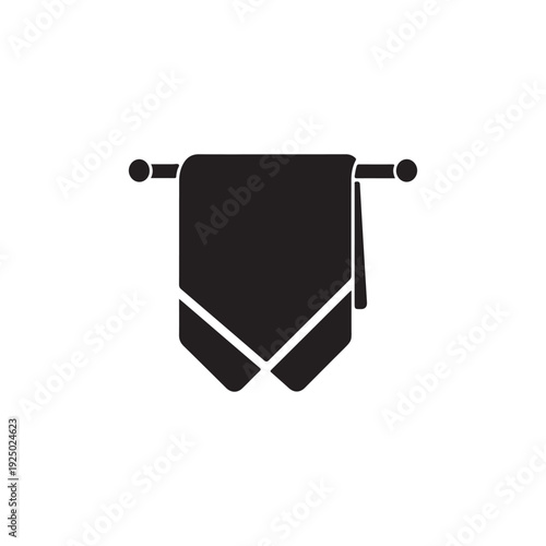 Black towel hanging on a rod  simple illustration  bathroom accessory  home decor  interior design element