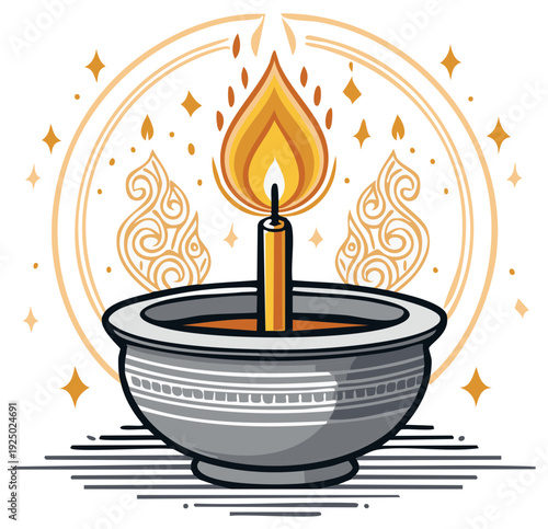 Candle Flame Illuminating Spiritual Vessel Decorative Illustration