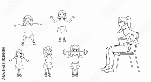 Children and adult exercising with weights and chair exercises