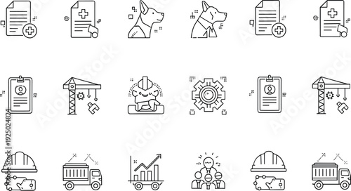 Construction and Industrial Line Icons Set with Engineering and Safety Symbols