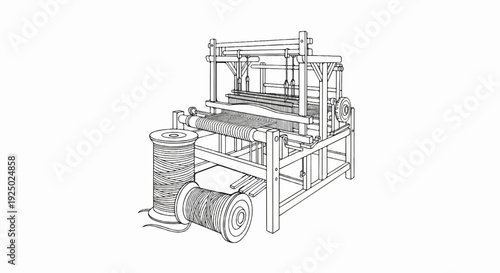 Traditional loom with two large spools of thread for textile creation
