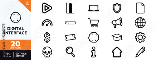 Digital Interface Line Icons Set