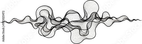 A black and white abstract wavy lines design with organic shapes and a sense of movement