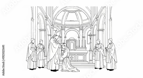 Religious ceremony inside a cathedral with clergy in vestments