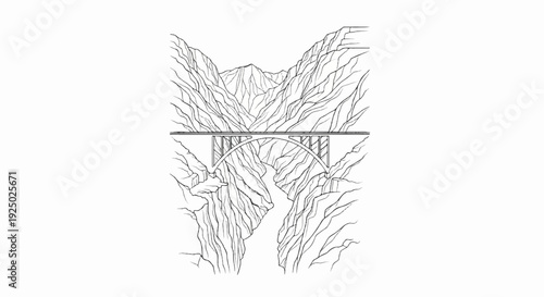 Arch bridge spans a deep canyon with river below