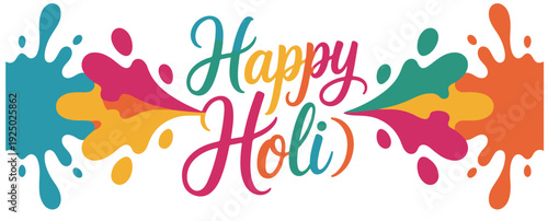 Holi Celebration Text with Colorful Paint Splashes