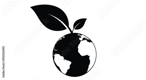 A stylized depiction of earth with sprouting leaves symbolizing growth and ecology