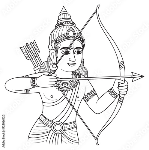 Hindu God Rama Aiming Bow and Arrow in Ancient India