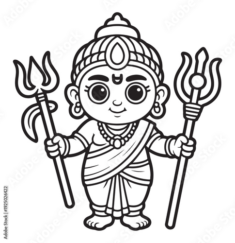 Hindu God Shiva Cartoon Character Holding Trident