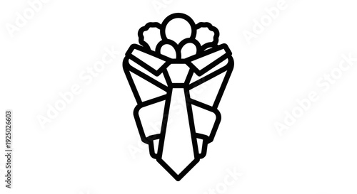 Simple line drawing of a bouquet wrapped in ribbon and bow.