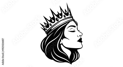 A regal woman wearing a crown, depicted in a simple black and white illustration.