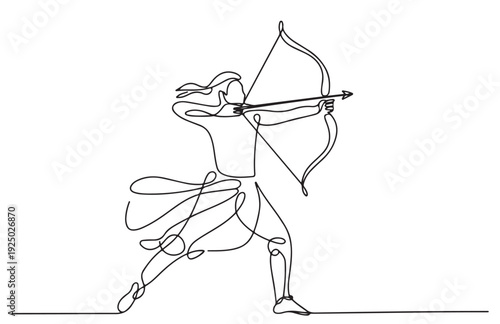 Archer Drawing Bow and Arrow in One Line Art
