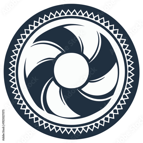 Abstract graphic element with petals arranged in circular pattern with geometric outer edge