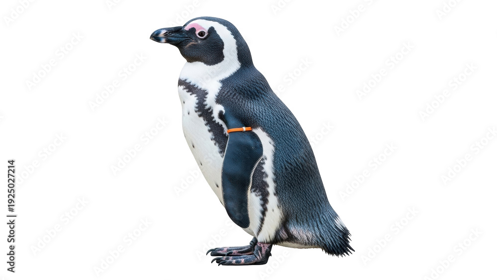Obraz premium Isolated African Penguin standing upright and looking to the left in a wildlife scene